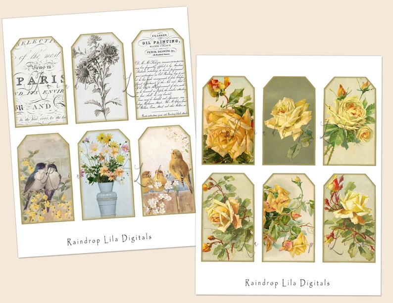 Yellow Roses Tags, Printable, Standard Junk Journal Kit, INSTANT ...