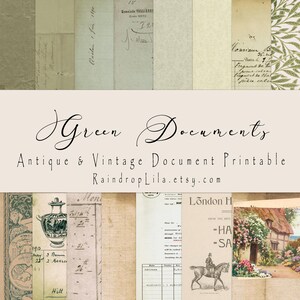 Nature's GREEN Antique & French Document Papers - Papel de fundo e layouts para impressão - MEGA KIT de 34 peças