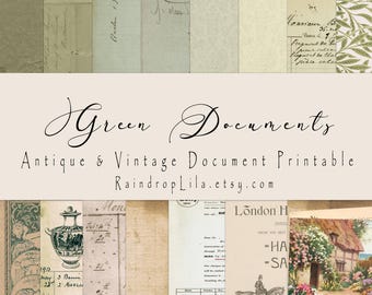 Nature's GREEN Antique & French Document Papers  -  printable background Paper and Layouts - 34 pc MEGA KIT