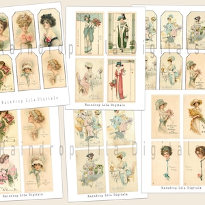 Victorian Valentine Ladies vintage cards and Tags, Vintage ephemera, Junk Journaling supplies, Collage