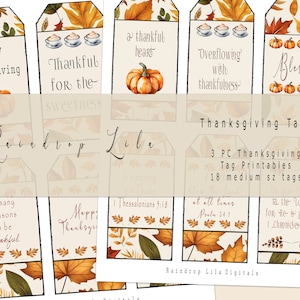 Thankful Tags Printable Kit - Fall ART Digital, Raindrop Lila Fall Junk Journal Tags