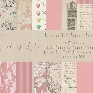 Parisian Tall Patterns - JUNK JOURNAL PRINTABLE- Raindrop Lila French Paper Kit