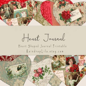Diário em formato de coração para impressão, kit vintage - DOWNLOAD INSTANTÂNEO - Kit digital Raindrop Lila para Junk Journaling, flores em tons pastéis