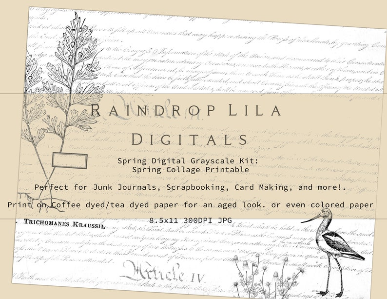 Spring Grayscale Digital Kit Printables for Junk Journaling | Etsy