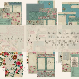 Margaret Tall Journal Layouts - INSTANT DOWNLOAD - Raindrop Lila Digital Kit für Junk Journaling und Kunst