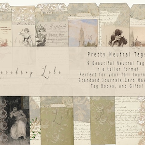 27 Tall TAGS -Pretty Neutral Tall Tag Printable - Vintage Journal Printable Collection - Raindrop Lila Digital Download, RoseRed