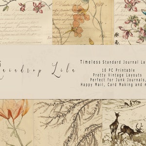 Imprimable intemporelle - fleurs romantiques et papier de fond script - TÉLÉCHARGEMENT IMMÉDIAT - art numérique goutte de lilas