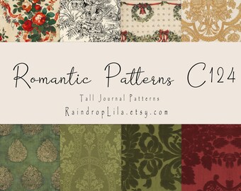 Romantic Christmas Patterns - Tall Background Pages C124- Vintage Journal Printable - Raindrop Lila Art Digital Download, Scrapbook