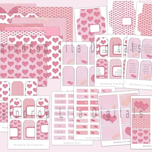 Coeurs roses, imprimables numériques pour la fabrication de cartes, la journalisation des courriers indésirables, courrier postal