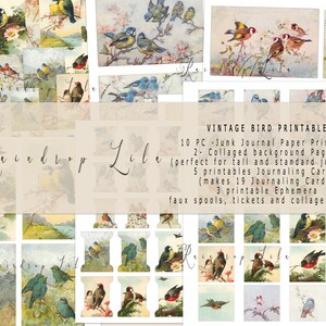 Vintage Bird Printable Paper and Ephemera - Journaling Cards -INSTANT ...
