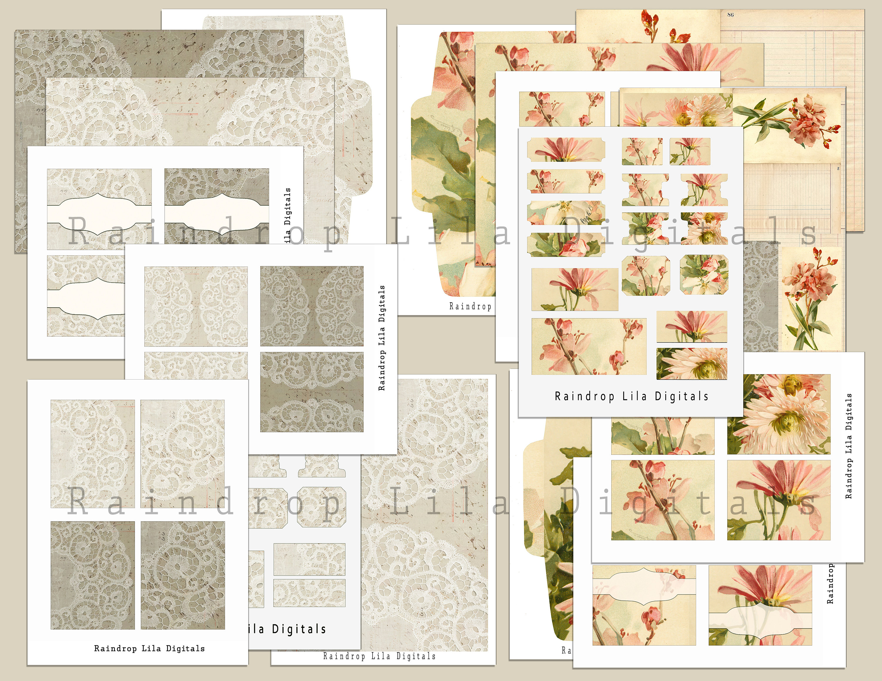 Vintage Floral Ephemera Digital Kit - PRINTABLE - Etsy