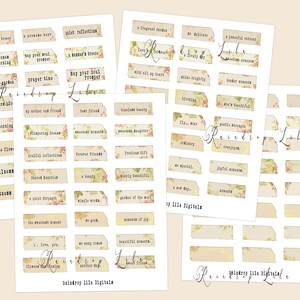 Felicity Washi Tape-strips afdrukbaar met sentimenten-Felicity Collection-INSTANT DOWNLOAD-Raindrop Lila Junk Journal Digital