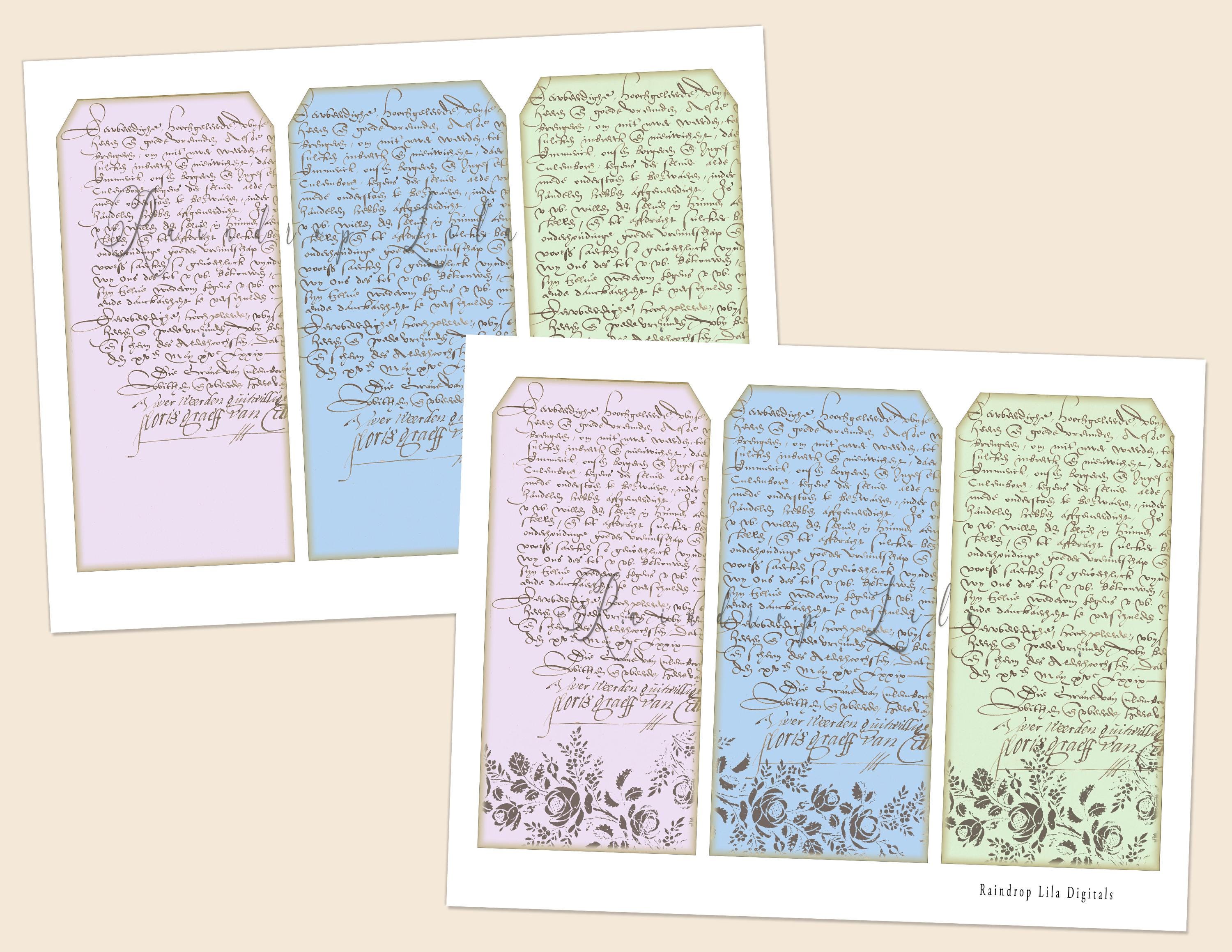 Vintage Rose Script Tag Kit · Printable Tags · Junk Journal Ephemera ...