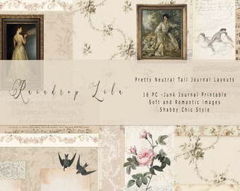 Pretty Neutral Tall Journal Layouts- INSTANT DOWNLOAD - Raindrop Lila Digital kit for Junk Journaling and art