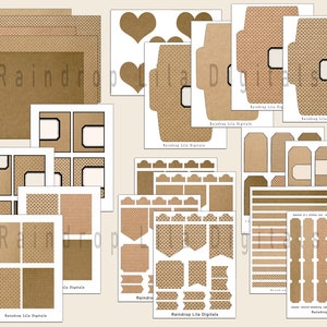 Kraft Digital Kit, druckbare Papiere, Umschläge, Tags, Journaling Karten, Tickets, Washi, Digital Paper Pack, Grunge Hintergrund, Junk-Journal