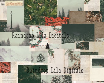 38 aesthetic Christmas Layouts Printable for Junk Journals and paper crafting, Raindrop Lila Art