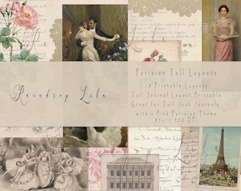 Parisian Tall Layouts - JUNK JOURNAL PRINTABLE- Raindrop Lila French Paper Kit