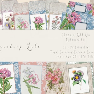 Flora's Add On Kit, Junk Journal Ephemera PRINTANBLE, Tags, DIY Karten & Umschläge, Raindrop Lila AU24 Art
