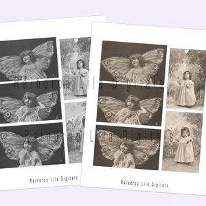 Garota borboleta Lavender Mae para imprimir, fotos digitais vintage para Junk Journaling e criação de cartões