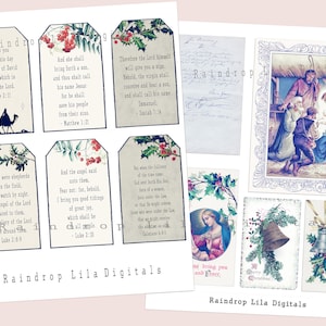 Pastel Christmas Verses and Nativity Ephemera kit, Junk Journaling Printable