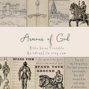 Verset de la Bible imprimable, l'armure de Dieu pour la foi Junk Journals - INSTANT DOWNLOAD - Raindrop Lila numériques, vers d'armure et numérique chrétien