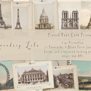 Französische Pariser Post Karte zum Ausdrucken - REGENTROPFEN LILA Kollektion - Junk Journal Ephemera digital, Vintage Eiffelturm Postkarten