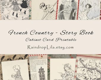 French Cottage Story Book Cabinet Cards- EPHEMERA Printable - s26 Printable - Raindrop Lila Junk Journal digital