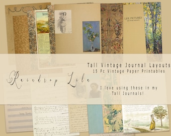 Tall Vintage Journal Layouts- Instant Download printable, digital Tall Journal Junk Journal Papers, Art, Raindrop Lila