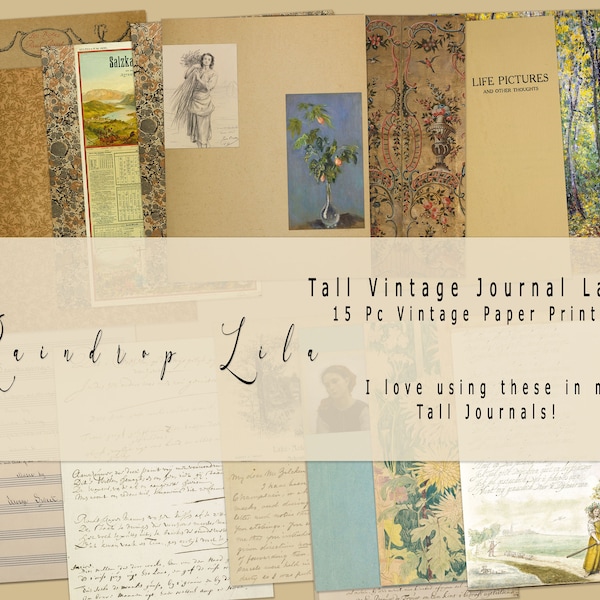 Tall Vintage Journal Layouts- Instant Download printable, digital Tall Journal Junk Journal Papers, Art, Raindrop Lila