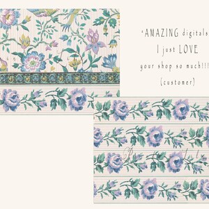 K&ouml;nnte beinhalten: Ein digitaler, druckbarer Blumenmuster mit wei&szlig;em Hintergrund und blauen, gr&uuml;nen und violetten Blumen. Das Muster ist perfekt f&uuml;r Bastelprojekte, Scrapbooking und digitales Design.