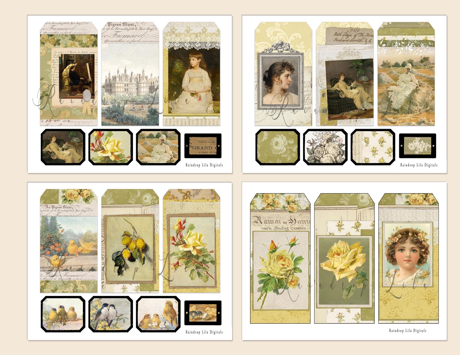 Yellow Roses Tags, Printable, Standard Junk Journal Kit, INSTANT ...
