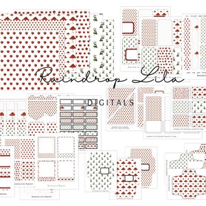 Red and White -Strawberry Themed Digital -HUGE 31 PCS KIT- Junk Journal printable