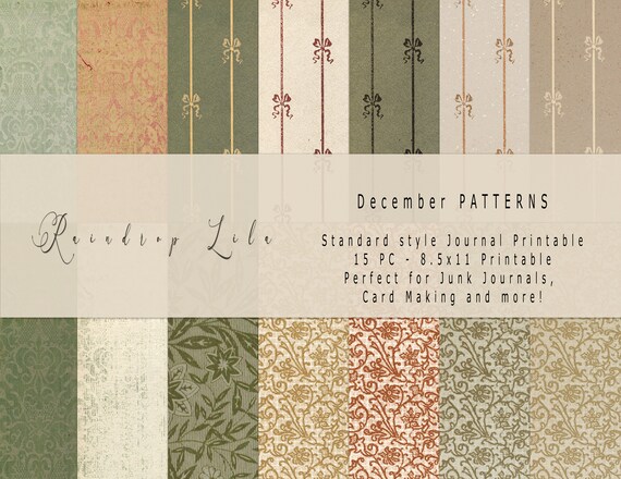 Patterns BACKGROUND PAGES - Journal Patterned Paper Printable - Raindrop Lila Digital Art Download - Antique, Vintage, RoseRed