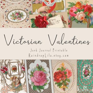 Saint-Valentin victorienne - Imprimables carte Lila gouttes de pluie, Junk Journal numérique éphémères, cartes vintage