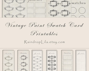 Vintage Paint Swatch Card Printable, Raindrop Lila Junk Journal kit, WaterColor Swatch Cards