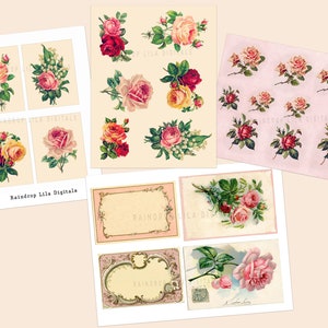 Vintage ROSES cortes exigentes - Kit de cartões de diário digital e itens efêmeros para impressão