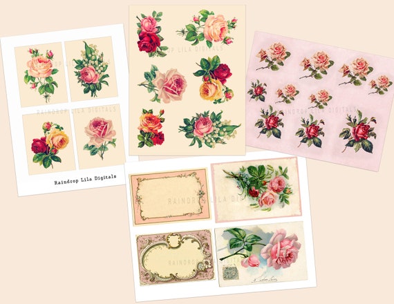 Vintage ROSES Fussy Cuts Printable Ephemera Digital Junk | Etsy