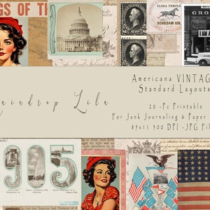 Americana Vintage Standard Layouts- Junk Journal kit - Raindrop Lila Collection, scrapbook, veteran, army, Fourth of July, Independence Day