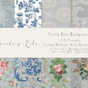 Joli papier peint bleu imprimable, journal indésirable de fond floral, imprimable pour scrapbooking, kit numérique page grande et page standard, goutte de pluie lila