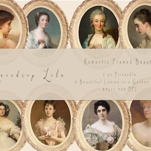 Cadre romantique beautés - JUNK JOURNAL parisien imprimable - Raindrop Lila Art - Beautiful Ladies