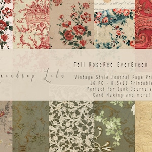 Grandes PAGES de fond rose, rouge et vert, - collection imprimable de journal vintage - lila goutte de pluie en téléchargement numérique - papiers anciens