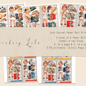 Junk Journal Ephemera, bambola di carta, bambini, RAINDROP LILA stampabile, cartoline vintage Tucks, download digitale