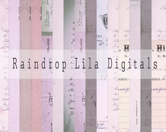Lavender Mae Antique & French Document Collection - printable Paper, Purple, Junk Journal, Art, Planner digital - Raindrop Lila