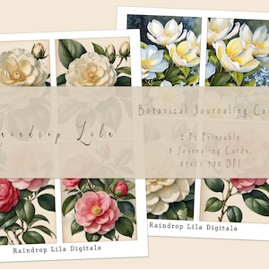 Cartes de journalisation botanique - Jolies fleurs printanières - Téléchargement instantané, collage et art numérique, kit Raindrop Lila