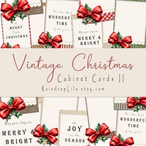 Vintage Christmas Cabinet Cards II, cartes de journalisation, sentiments, album de scrapbooking, raindrop Lila Junk Journal imprimable c124