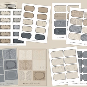 Etiquetas e cartões para impressão de scrapbook de diário de lixo da Neutral Basics