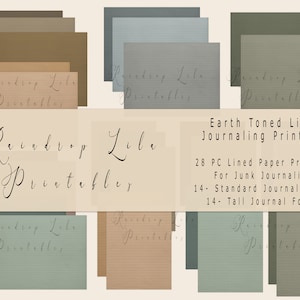Junk Journal Filler Pages, 28 Lined Page Printable, Earth Tones, Tall & Standard Layouts -Instant Download, Raindrop Lila