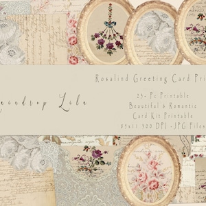 Carte de voeux Rosalind Mega imprimable - Junk Journal - kit de carte de voeux vintage, art Lila goutte de pluie
