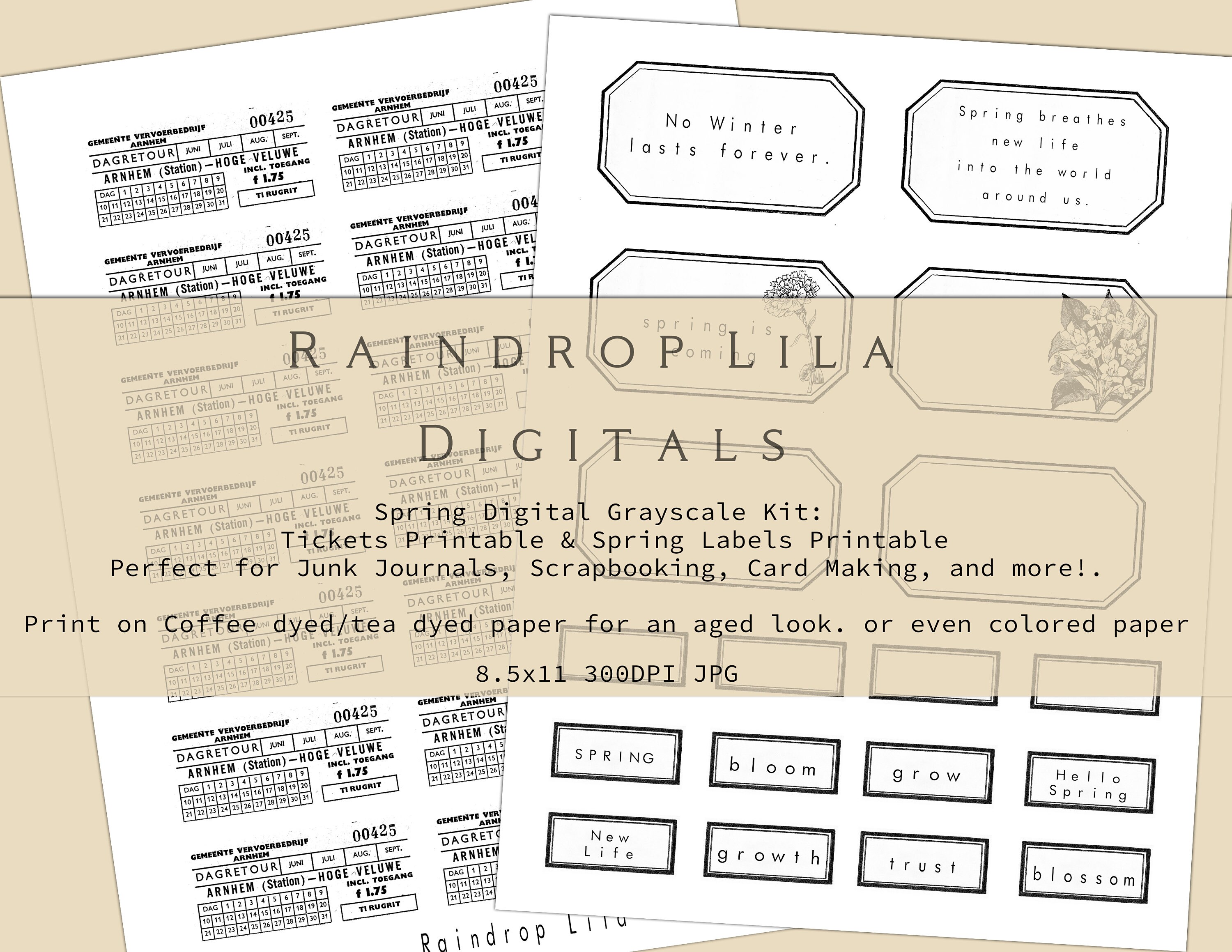 Spring Grayscale Digital Kit Printables for Junk Journaling | Etsy