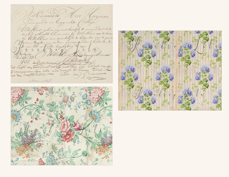 K&ouml;nnte beinhalten: Ein Vintage-Stoff mit floralem Muster mit rosa, blauen und gr&uuml;nen Blumen auf wei&szlig;em Hintergrund. Der Stoff ist ein sich wiederholendes Muster und eignet sich perfekt zum Basteln oder Quilten.